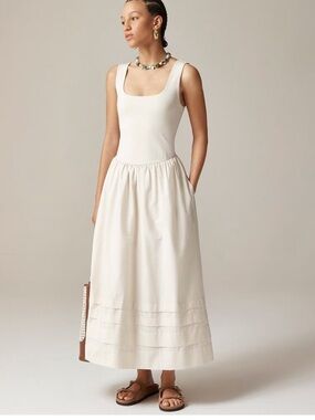 J. Crew Mixy Drop Waist Tank Midi Dress Size Medium in Ivory with Pockets
